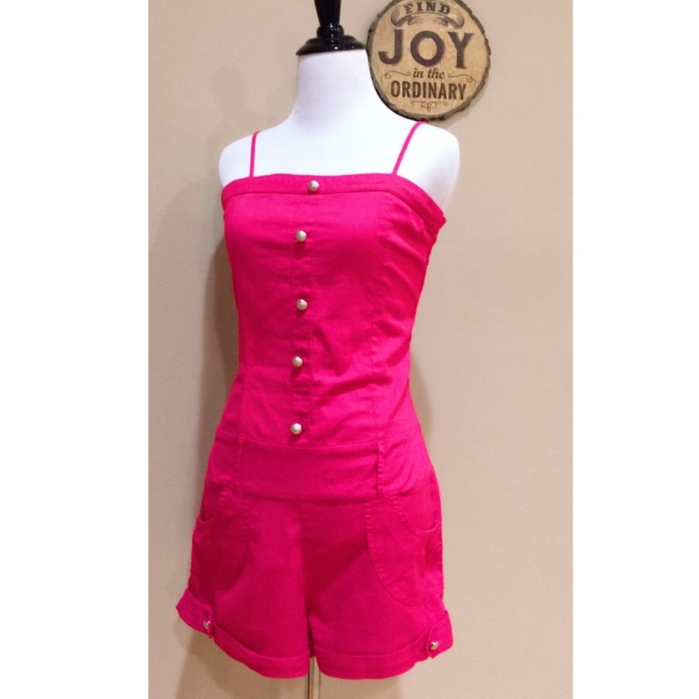 New Pink Pull On Romper w/ Pockets & Buttons XS